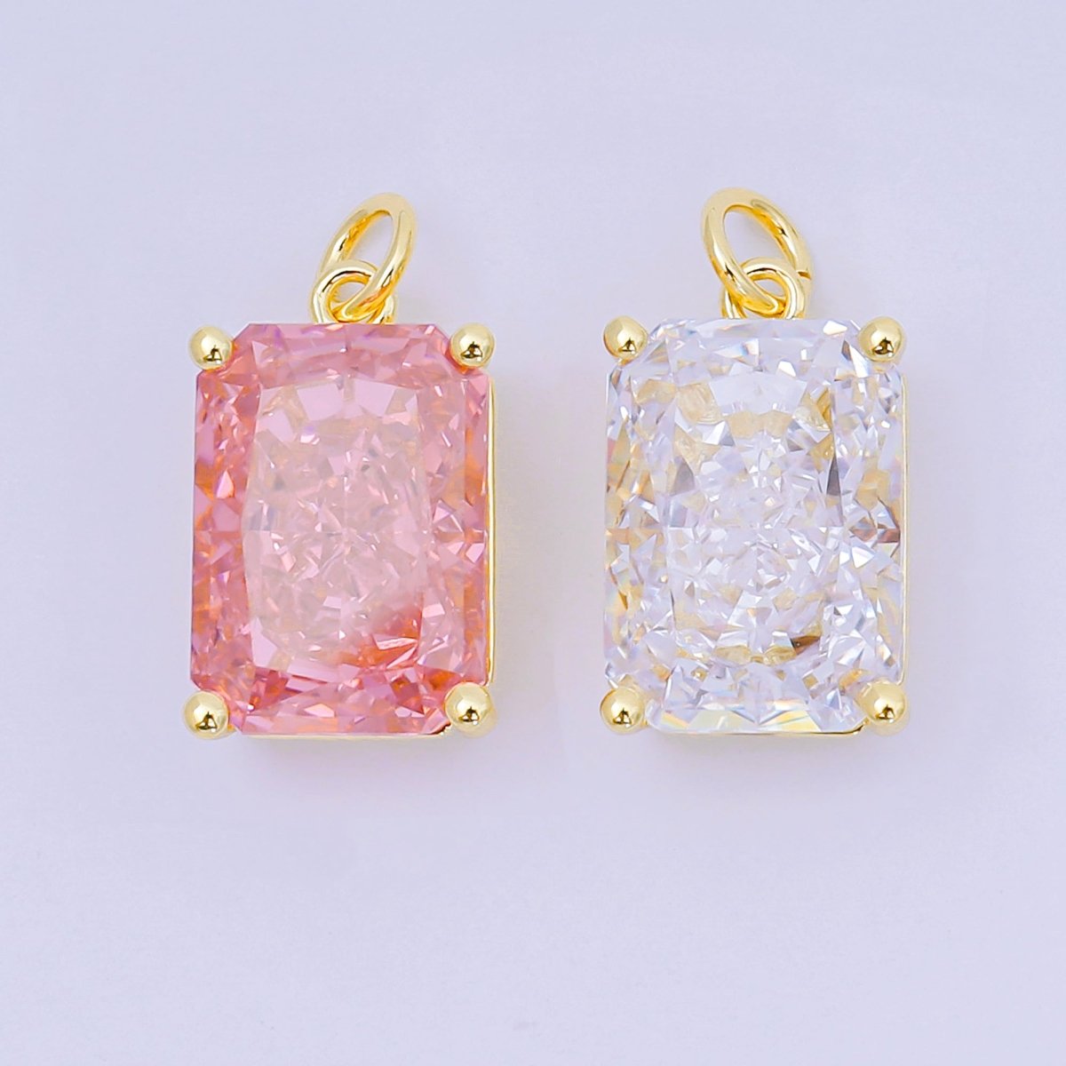 24K Gold Filled 16.5mm Clear & Pink Rectangular CZ Dainty Minimalist Charm | D - 397 - DLUXCA