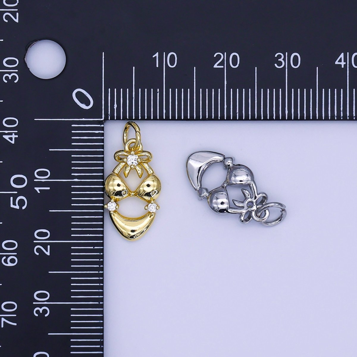 24K Gold Filled 16.5mm Round CZ Summer Outfit Bikini Bra Charm in Gold & Silver | AJ304 - DLUXCA
