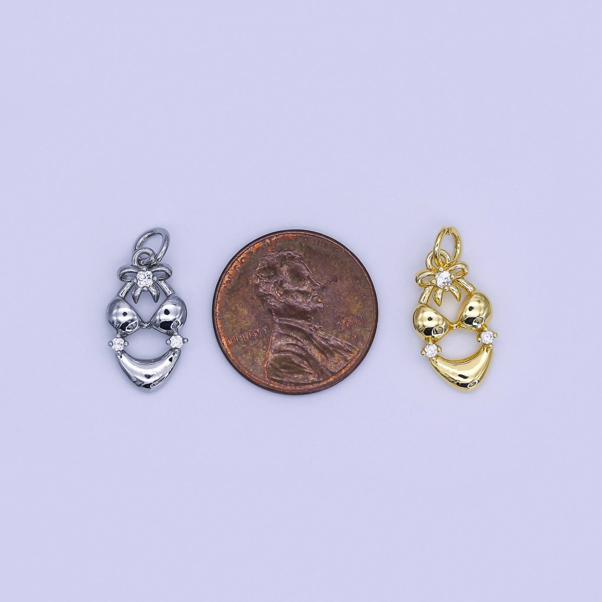 24K Gold Filled 16.5mm Round CZ Summer Outfit Bikini Bra Charm in Gold & Silver | AJ304 - DLUXCA