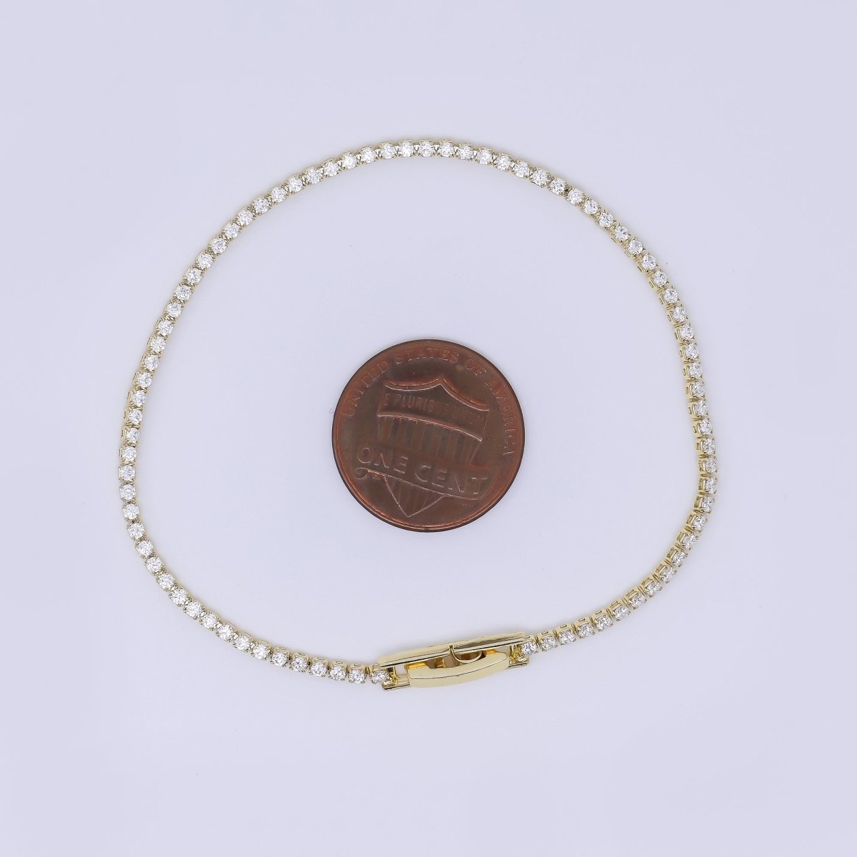 24K Gold Filled 1.6mm Clear Round CZ Classic 7 Inches Tennis Bracelet | WA - 3821 - DLUXCA