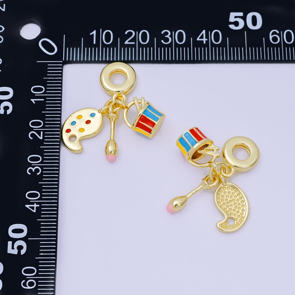 24K Gold Filled 16mm Enamel Art Painting Set Charm in Brush, Pallet, & Tool | AH - 602 - DLUXCA
