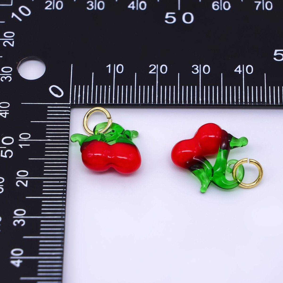 24K Gold Filled 16mm Glass Art Twin Red Cherry Fruit Charm | D - 173 - DLUXCA