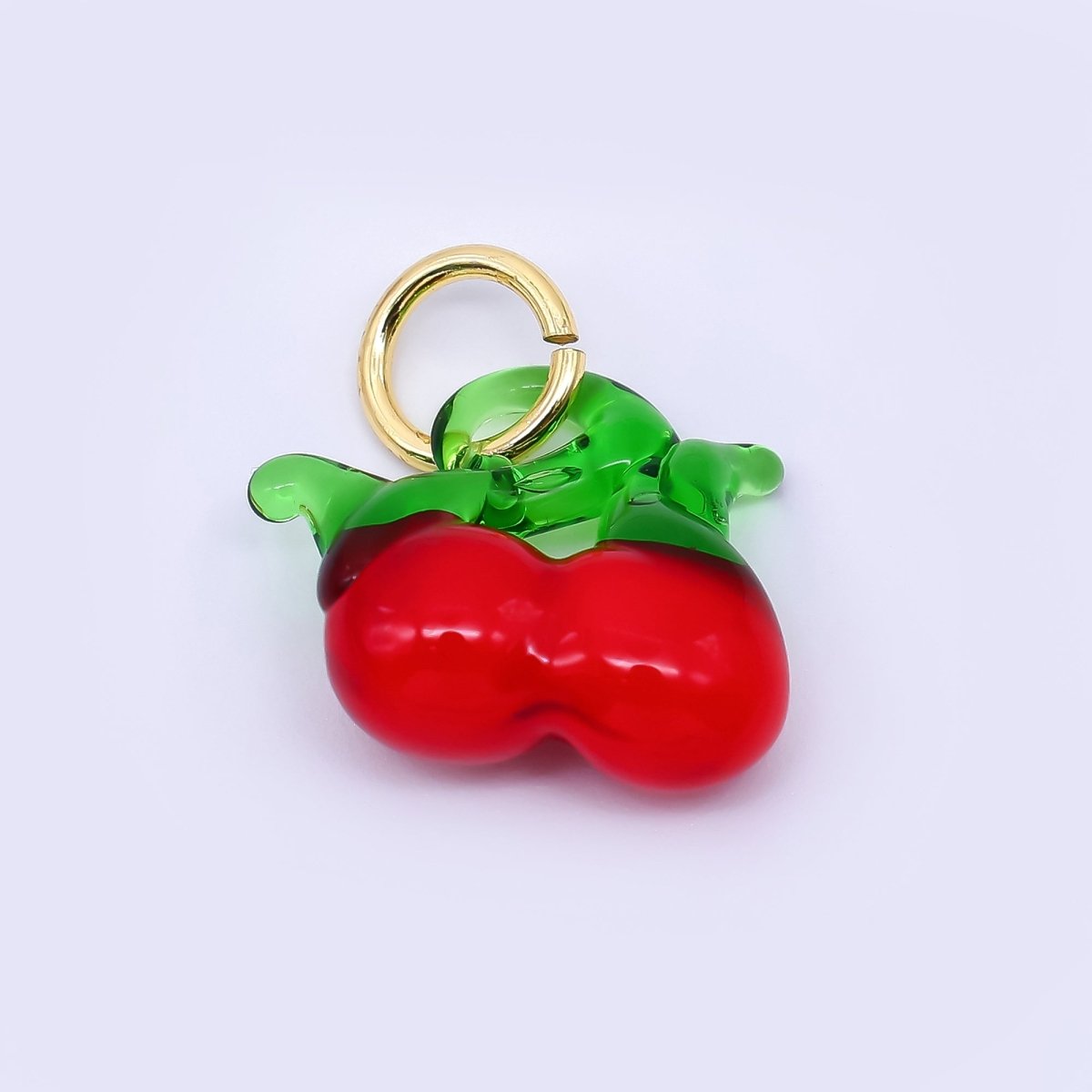 24K Gold Filled 16mm Glass Art Twin Red Cherry Fruit Charm | D - 173 - DLUXCA