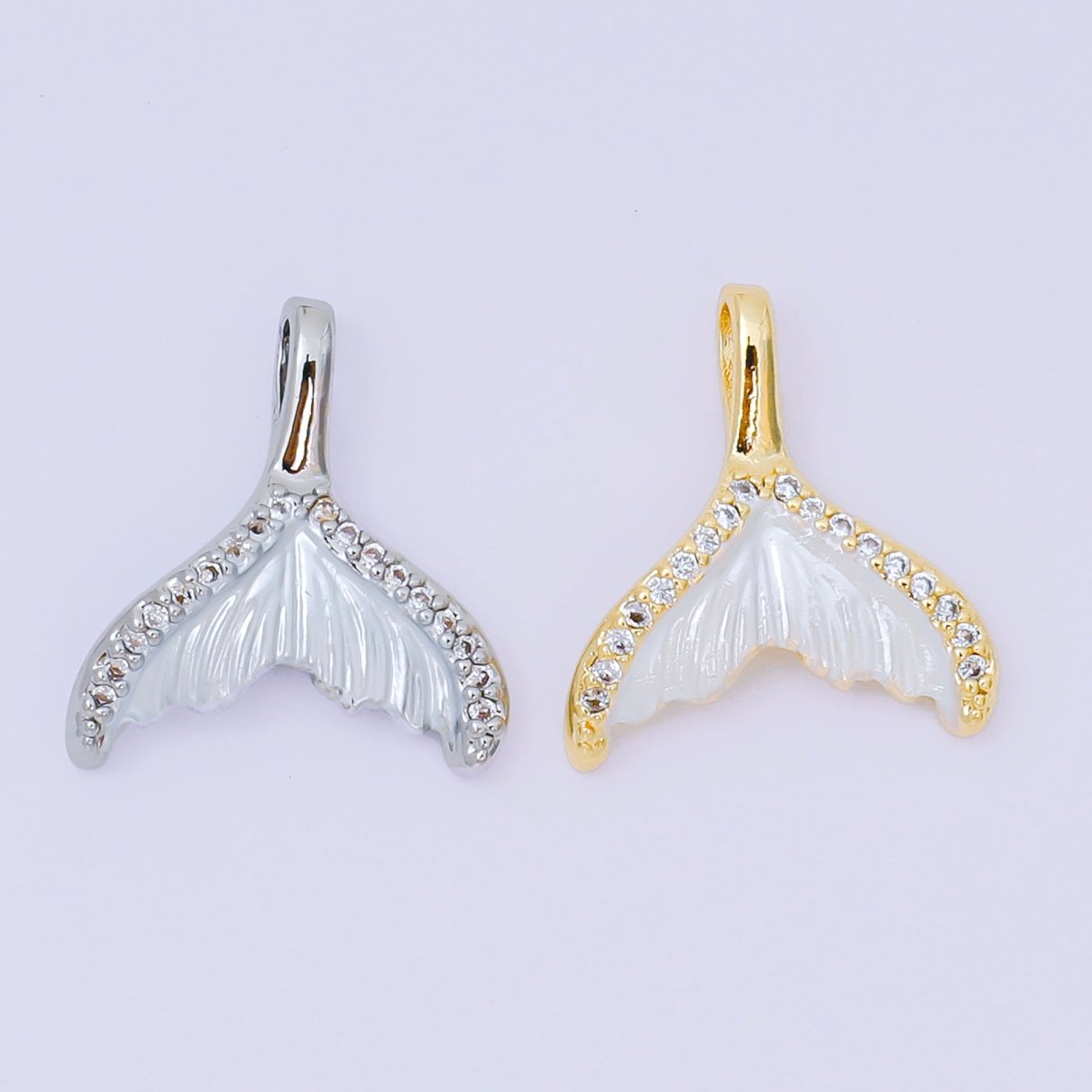 24K Gold Filled 16mm Micro Paved CZ Acrylic Art Mermaid Tail Fish Pendant in Gold & Silver | AA - 1575 - DLUXCA