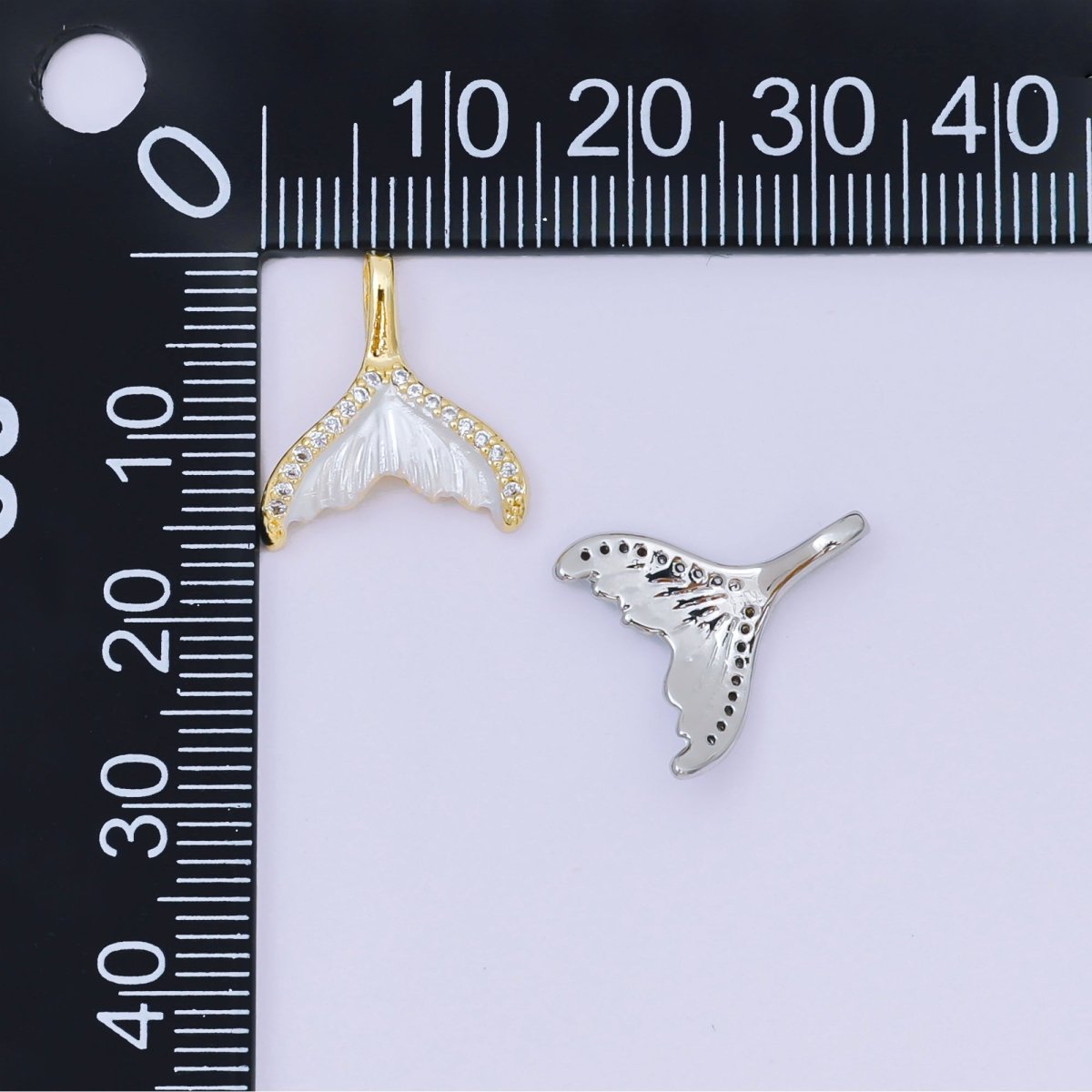 24K Gold Filled 16mm Micro Paved CZ Acrylic Art Mermaid Tail Fish Pendant in Gold & Silver | AA - 1575 - DLUXCA