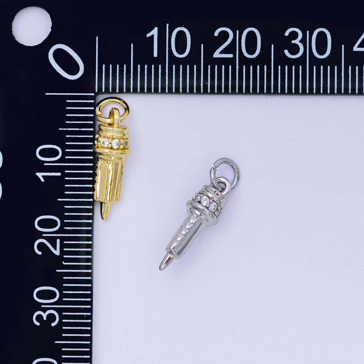 24K Gold Filled 16mm Micro Paved CZ Nurse's Syringe Charm | AH608 - DLUXCA