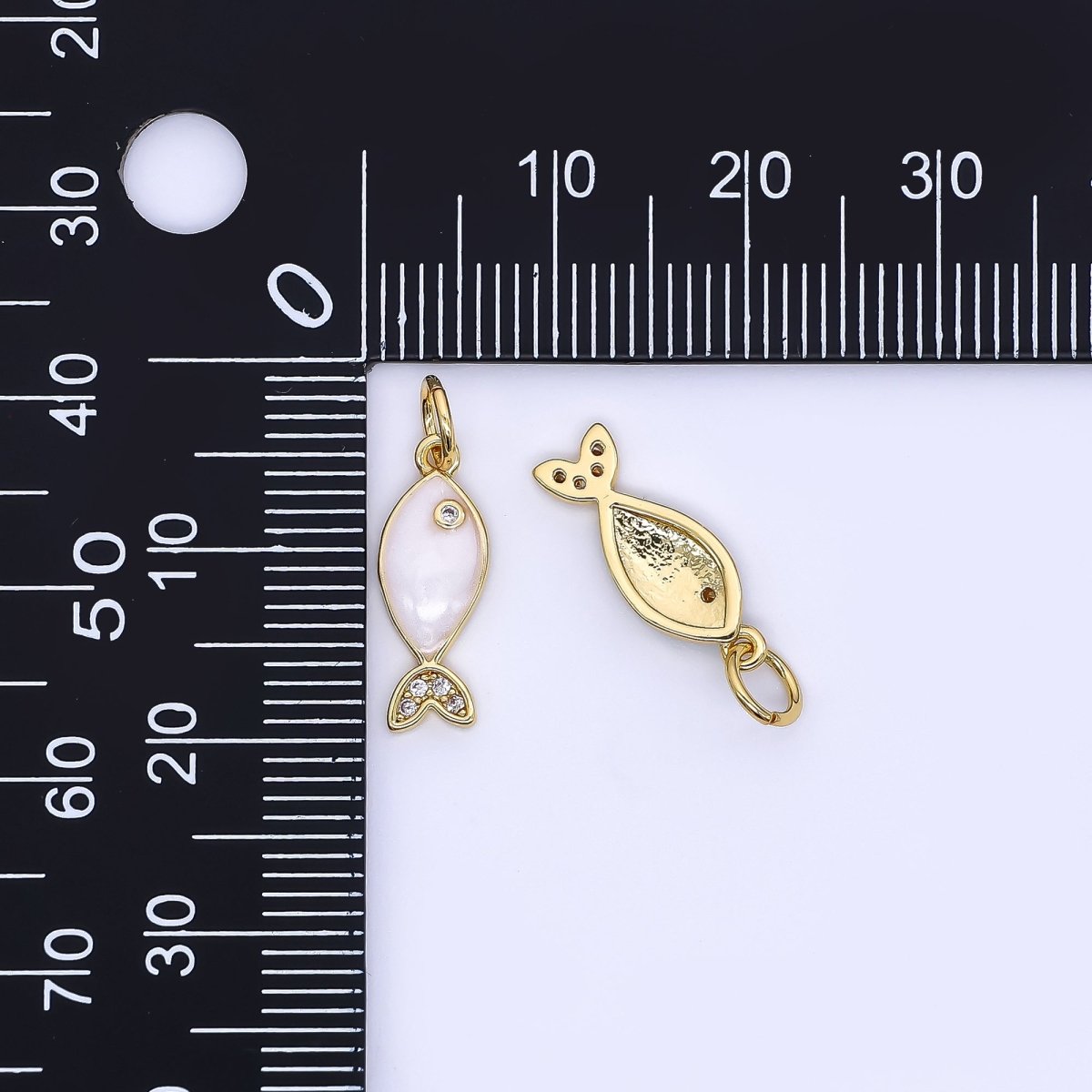 24K Gold Filled 16mm Micro Paved CZ Ocean Tiny Fish Enamel Charm | W167 - DLUXCA