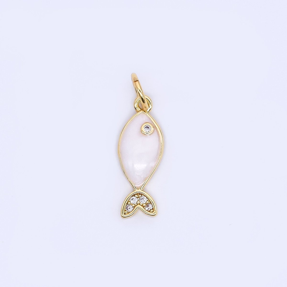 24K Gold Filled 16mm Micro Paved CZ Ocean Tiny Fish Enamel Charm | W167 - DLUXCA