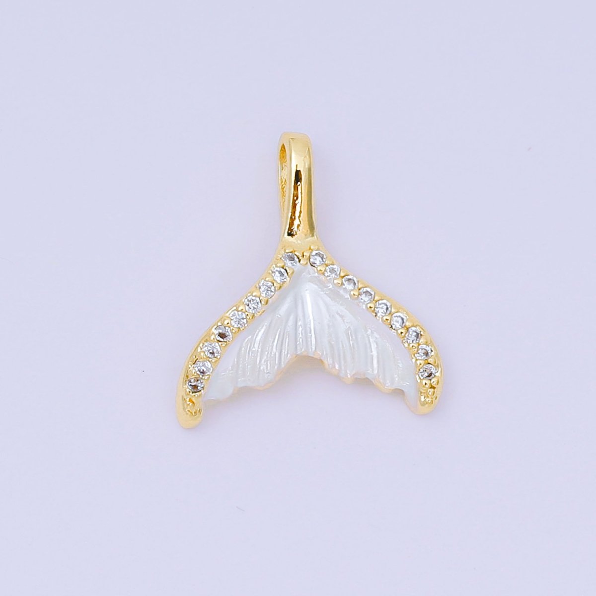 24K Gold Filled 16mm Micro Paved CZ Shell Pearl Mermaid Tail Fish Pendant in Gold & Silver | AA1575 - DLUXCA