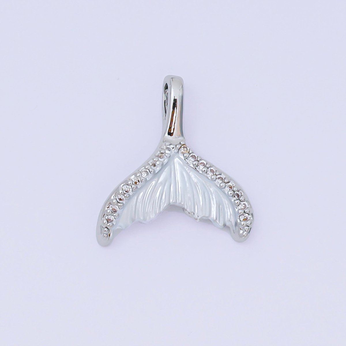 24K Gold Filled 16mm Micro Paved CZ Shell Pearl Mermaid Tail Fish Pendant in Gold & Silver | AA1575 - DLUXCA