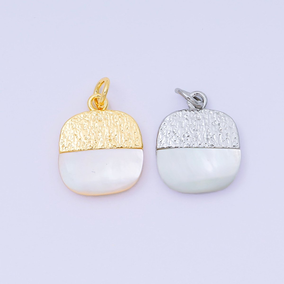 24K Gold Filled 16mm Mother of Pearl Two - Toned Half - Circle Charm in Gold & Silver | AH - 593