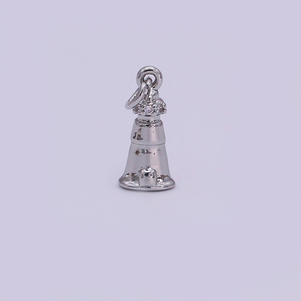 24K Gold Filled 16mm Round CZ Jingle Bell Holiday Charm in Gold & Silver | AJ - 349 - DLUXCA