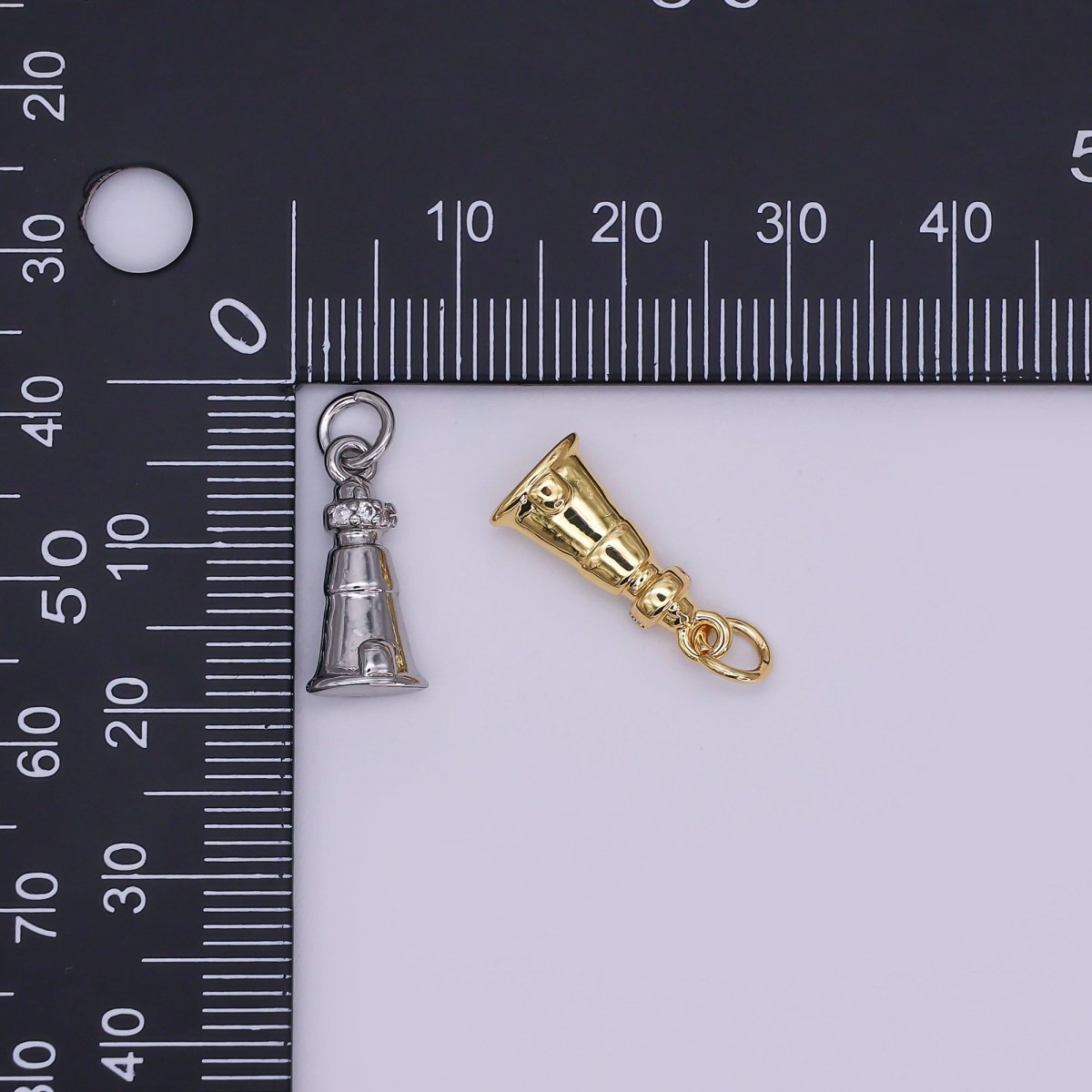 24K Gold Filled 16mm Round CZ Jingle Bell Holiday Charm in Gold & Silver | AJ - 349 - DLUXCA