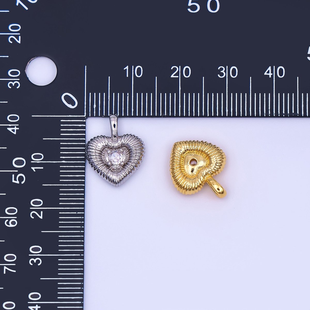 24K Gold Filled 16mm Round CZ Swirly Textured Heart Pendant in Gold & Silver | AH464 - DLUXCA
