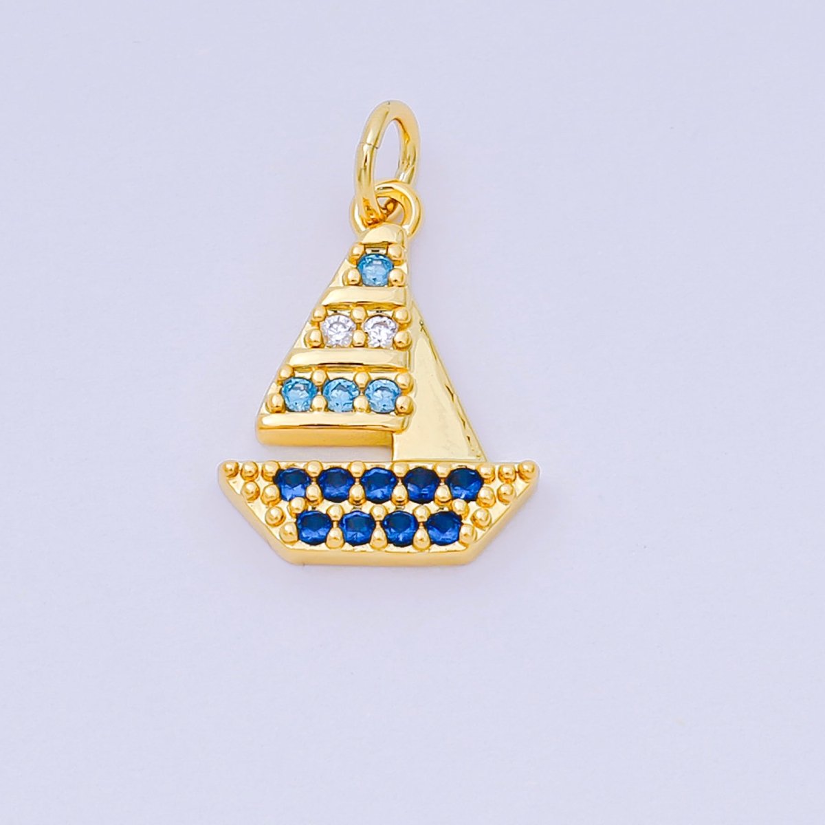 24K Gold Filled 16mm Royal Blue Micro Paved CZ Sailing Ship Charm | D - 353 - DLUXCA