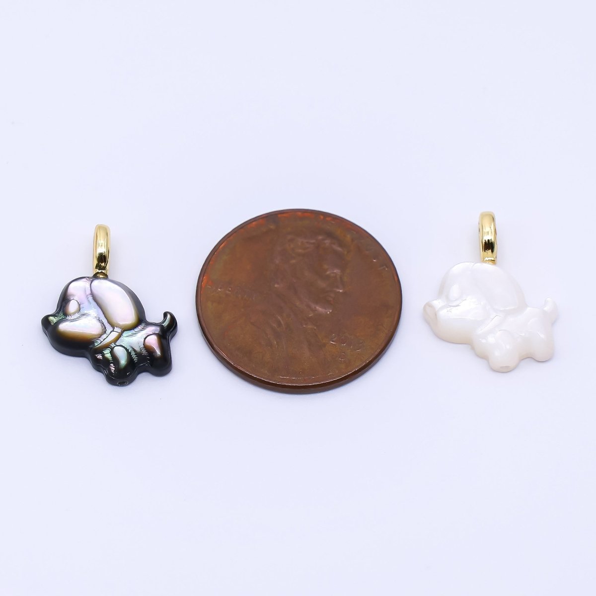 24K Gold Filled 16mm Shell Pearl Little Puppies Dog Animal Pendant in Shell Pearl and Abalone Shell| AJ - 562 AF - 564 - DLUXCA