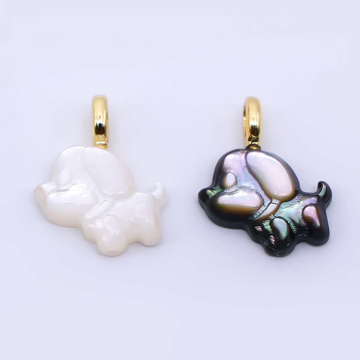 24K Gold Filled 16mm Shell Pearl Little Puppies Dog Animal Pendant in Shell Pearl and Abalone Shell| AJ - 562 AF - 564 - DLUXCA