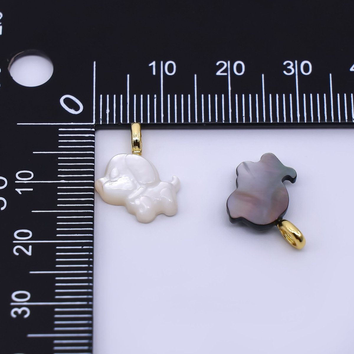 24K Gold Filled 16mm Shell Pearl Little Puppies Dog Animal Pendant in Shell Pearl and Abalone Shell| AJ - 562 AF - 564 - DLUXCA