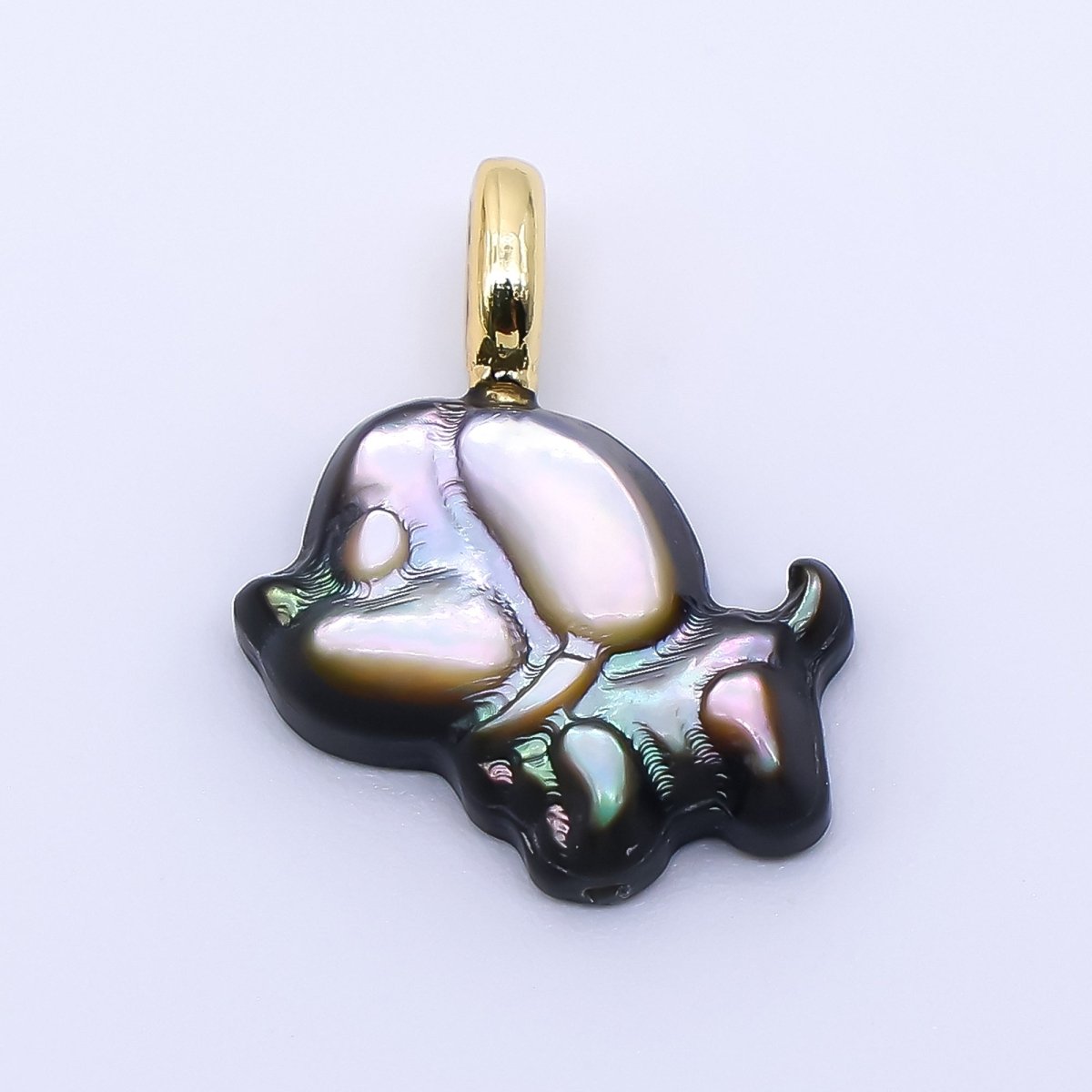 24K Gold Filled 16mm Shell Pearl Little Puppies Dog Animal Pendant in Shell Pearl and Abalone Shell| AJ - 562 AF - 564 - DLUXCA