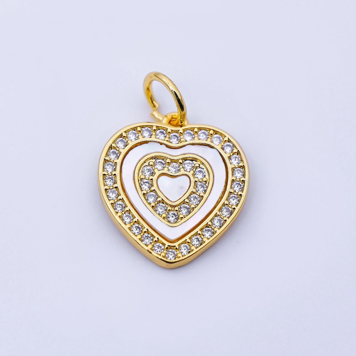 24K Gold Filled 16mm Shell Pearl Micro Paved CZ Heart Charm | C969 - DLUXCA