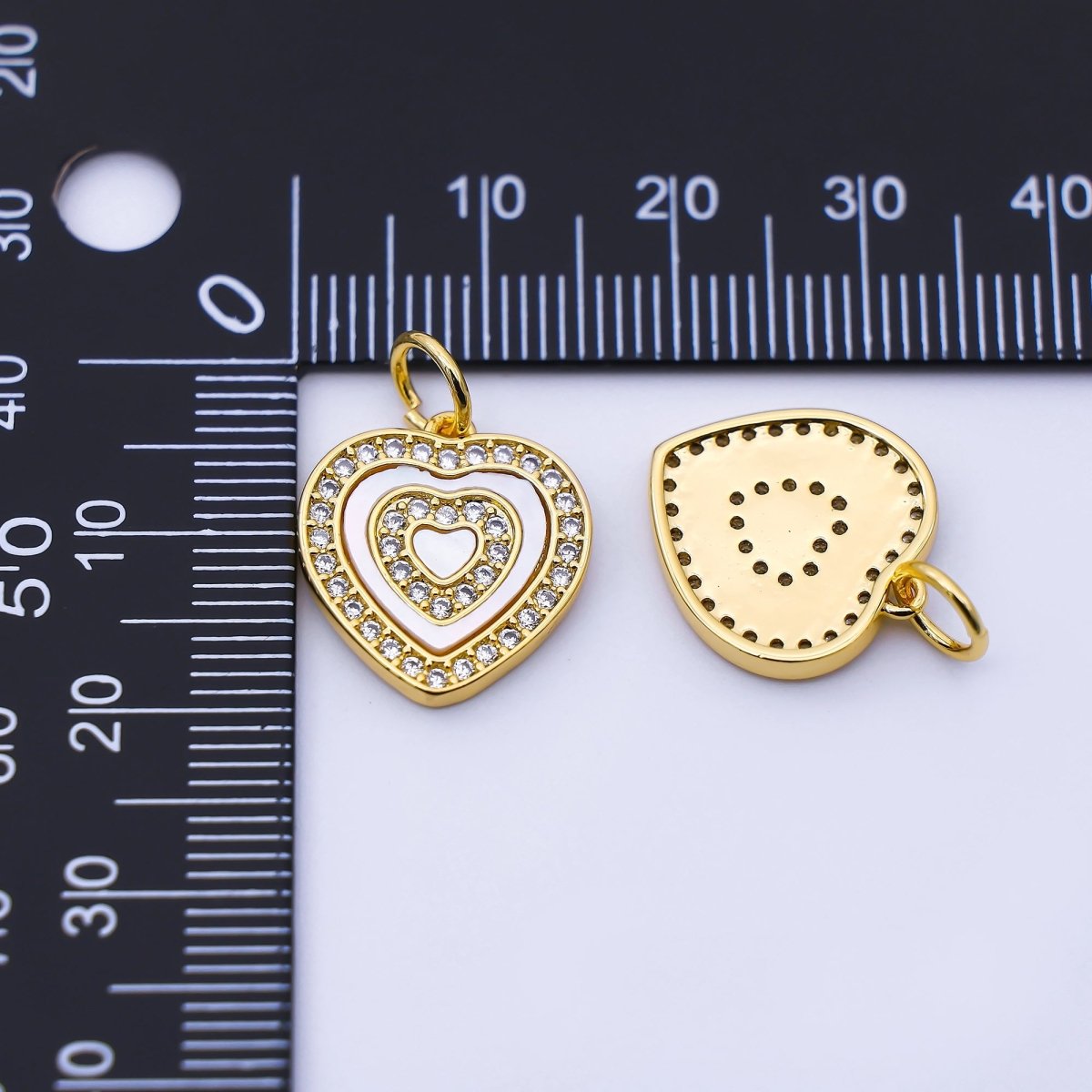 24K Gold Filled 16mm Shell Pearl Micro Paved CZ Heart Charm | C969 - DLUXCA