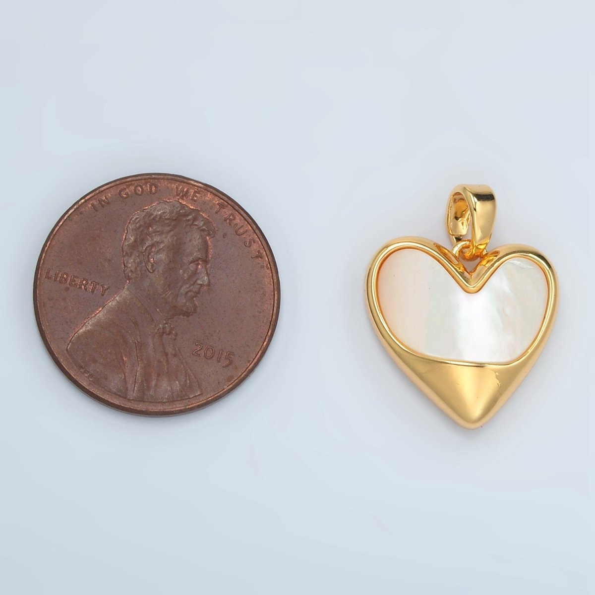 24K Gold Filled 16mm Shell Pearl Molten Bezel Heart Pendant | H498 - DLUXCA