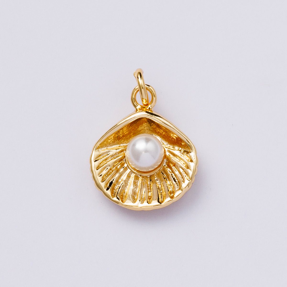24K Gold Filled 16mm Shell Pearl Scallop Clam Sea Charm | CHARMS - 00448 - DLUXCA