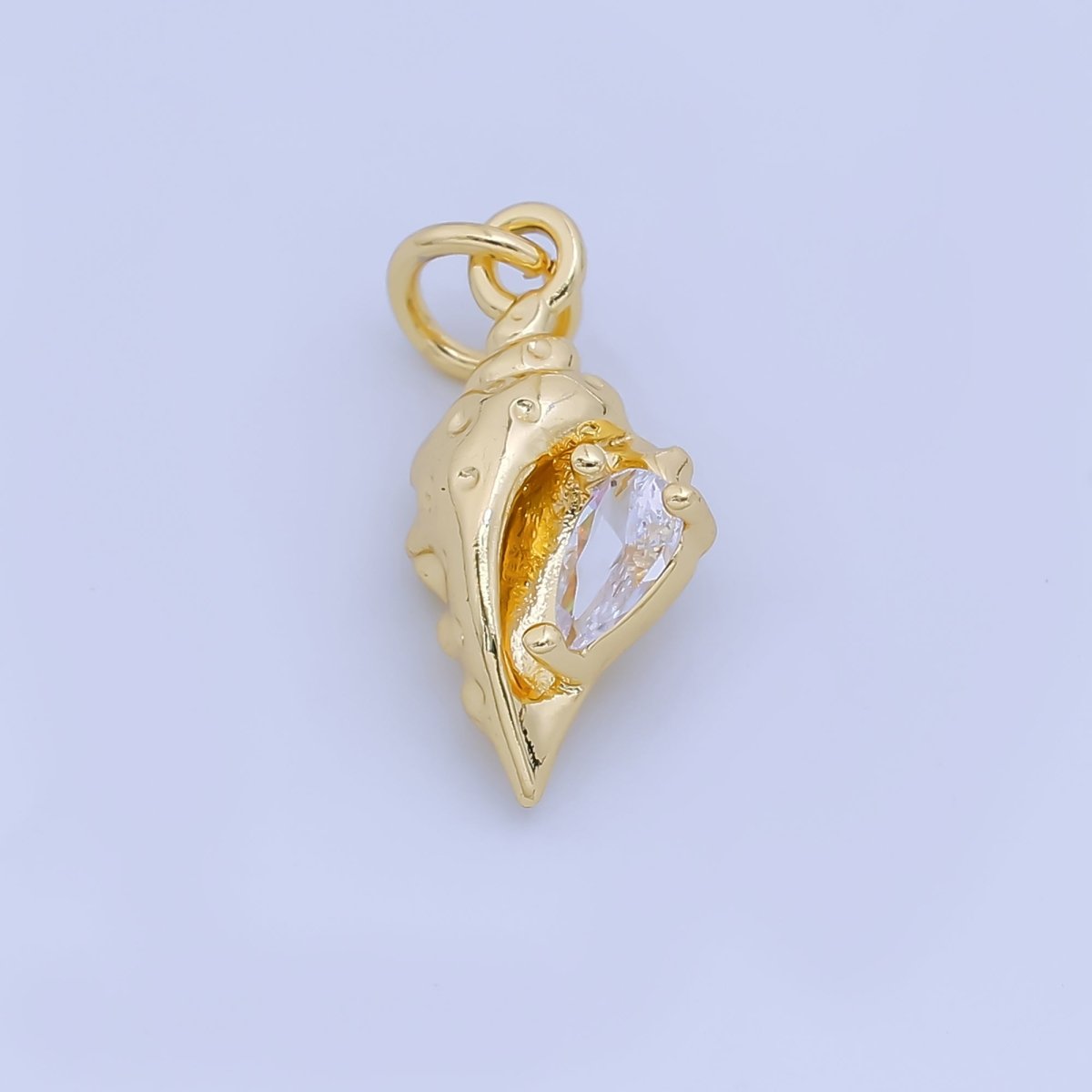 24K Gold Filled 16mm Teardrop CZ Clam Sea Shell Charm in Gold & Silver | AJ480 - DLUXCA