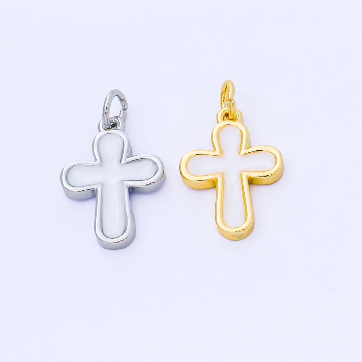24K Gold Filled 16mm White Enamel Cross Holy Christian Catholic Charm in Gold & Silver | AF1518 - DLUXCA