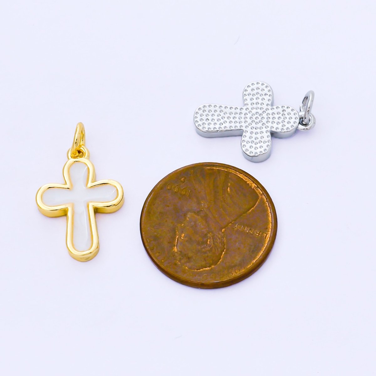 24K Gold Filled 16mm White Enamel Cross Holy Christian Catholic Charm in Gold & Silver | AF1518 - DLUXCA