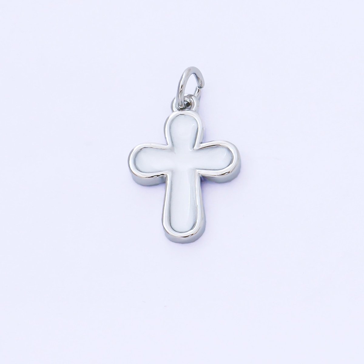 24K Gold Filled 16mm White Enamel Cross Holy Christian Catholic Charm in Gold & Silver | AF1518 - DLUXCA