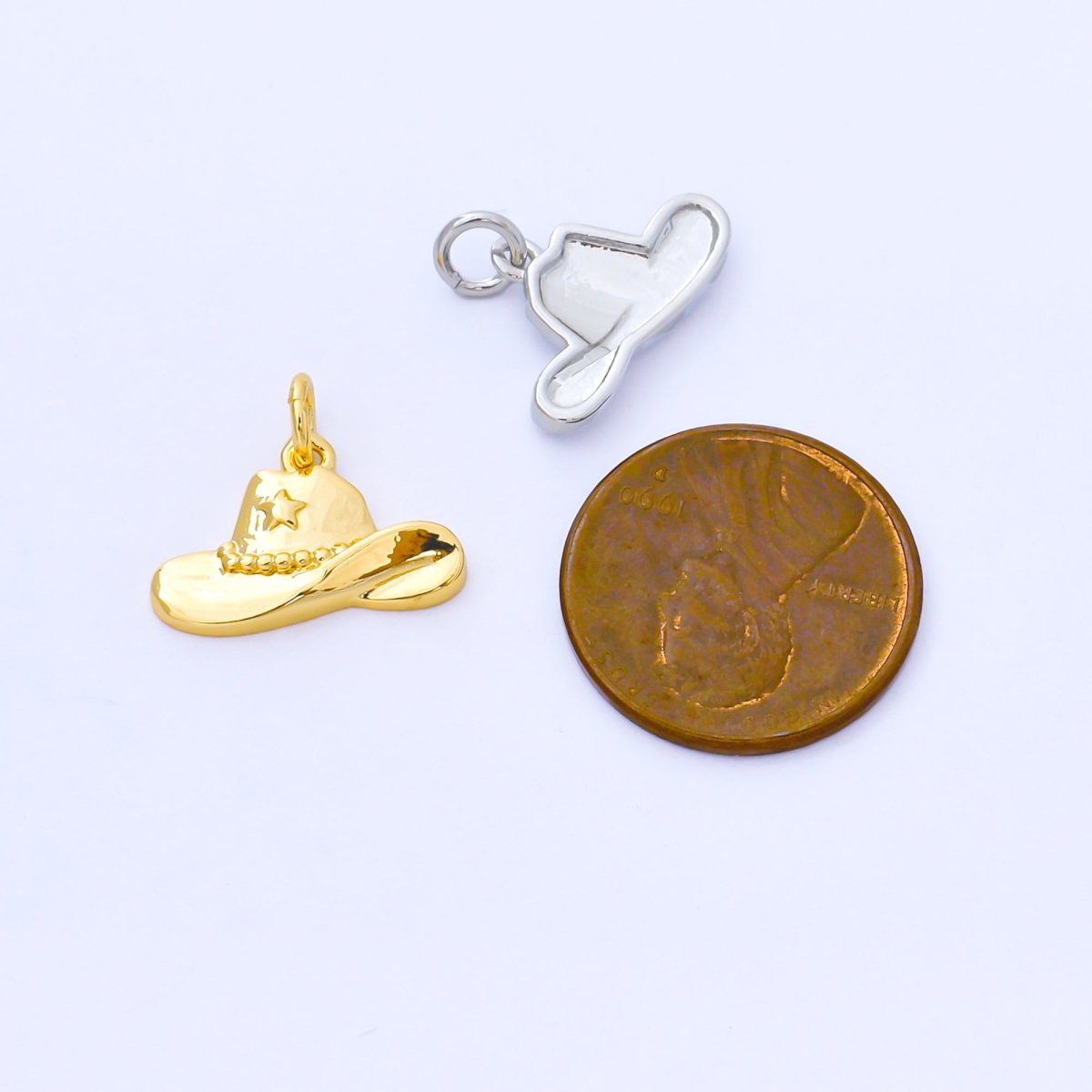 24K Gold Filled 16mm Wildwest Cowboy Hat Charm in Gold & Silver | AF1519 - DLUXCA