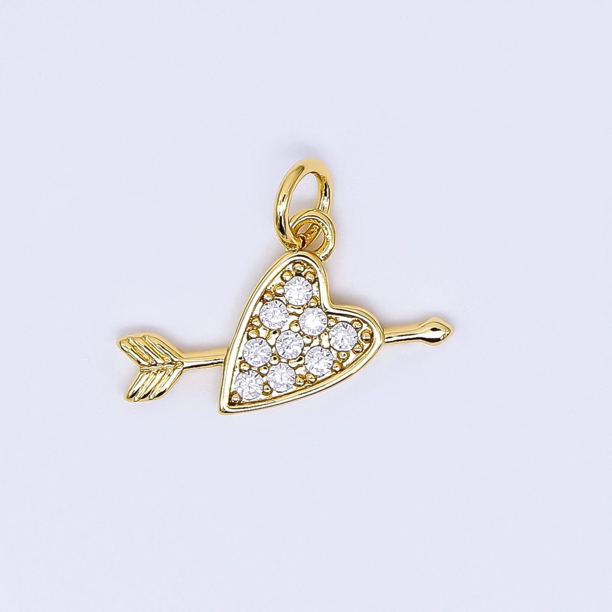24K Gold Filled 17.5mm Micro Paved CZ Arrowed - Heart Cupid Charm | AF - 535 - DLUXCA