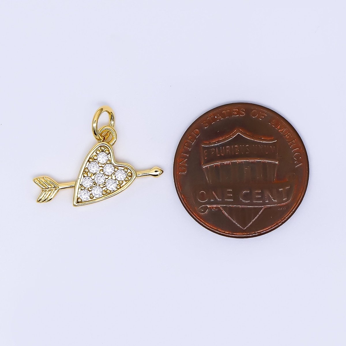 24K Gold Filled 17.5mm Micro Paved CZ Arrowed - Heart Cupid Charm | AF - 535 - DLUXCA