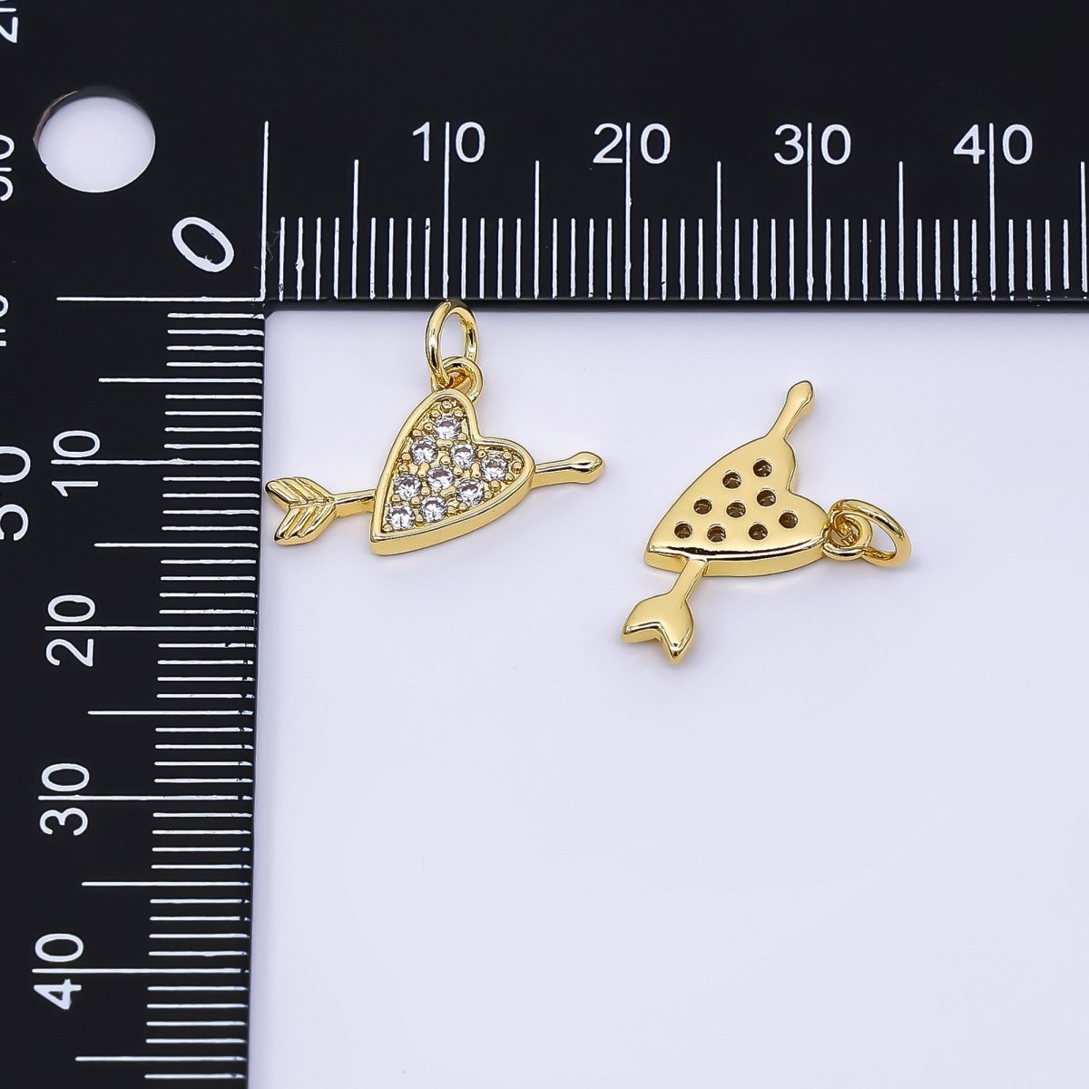 24K Gold Filled 17.5mm Micro Paved CZ Arrowed - Heart Cupid Charm | AF - 535 - DLUXCA