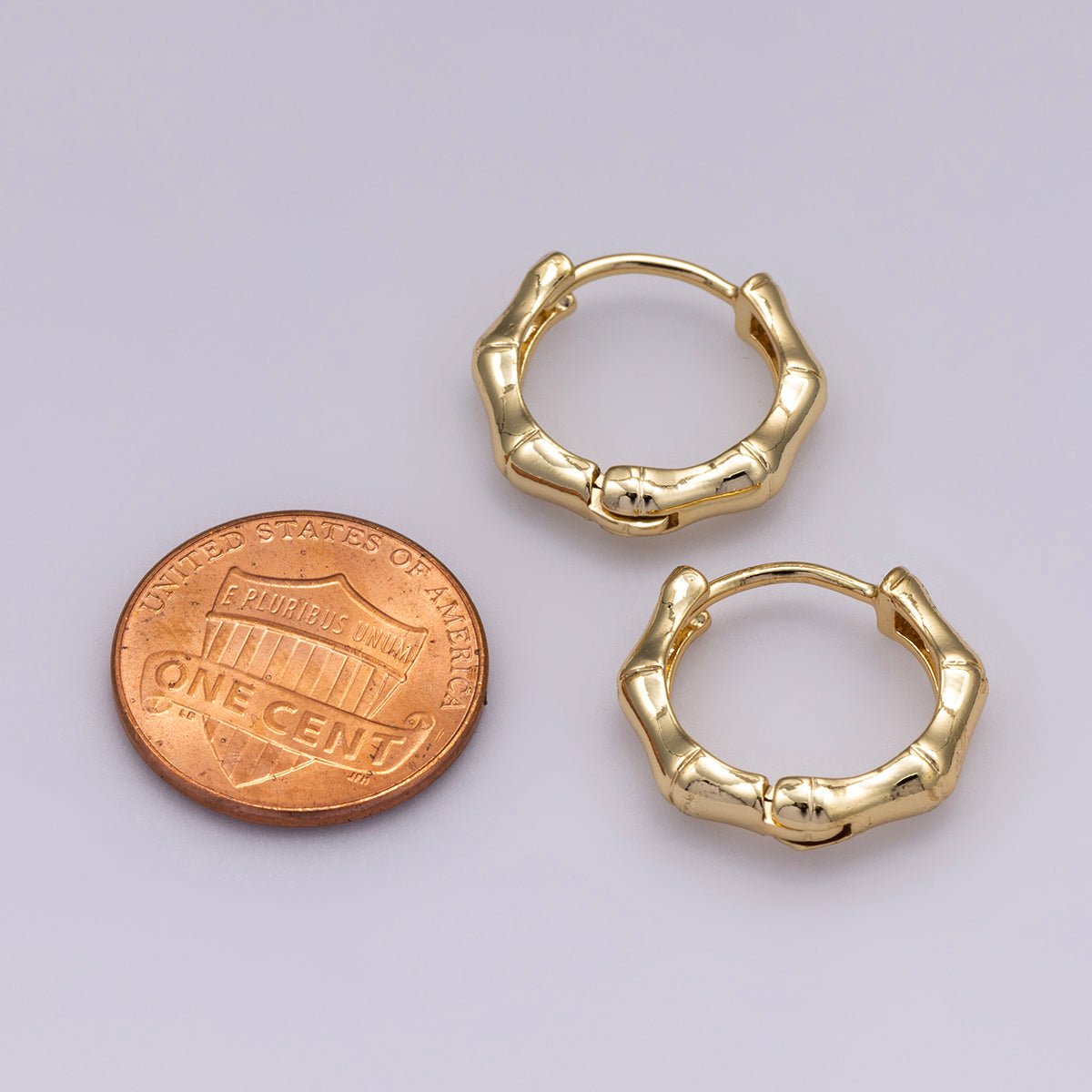 24K Gold Filled 17mm Bamboo Textured Huggie Earrings | K00659 - DLUXCA