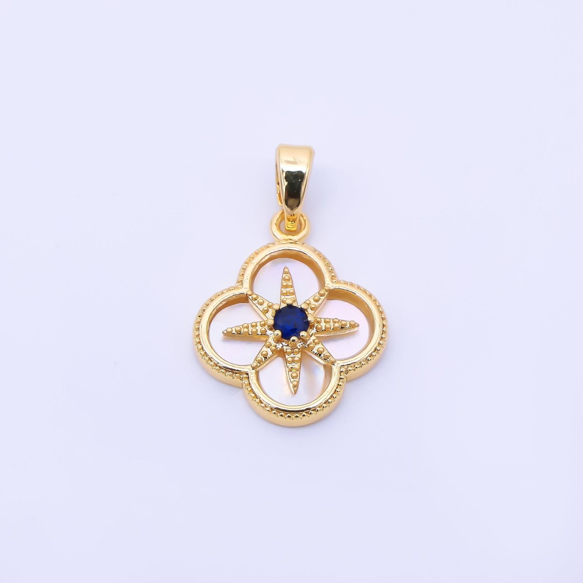 24K Gold Filled 17mm Black Round CZ Northern Star Lucky Clover Pendant | AA1651 - DLUXCA