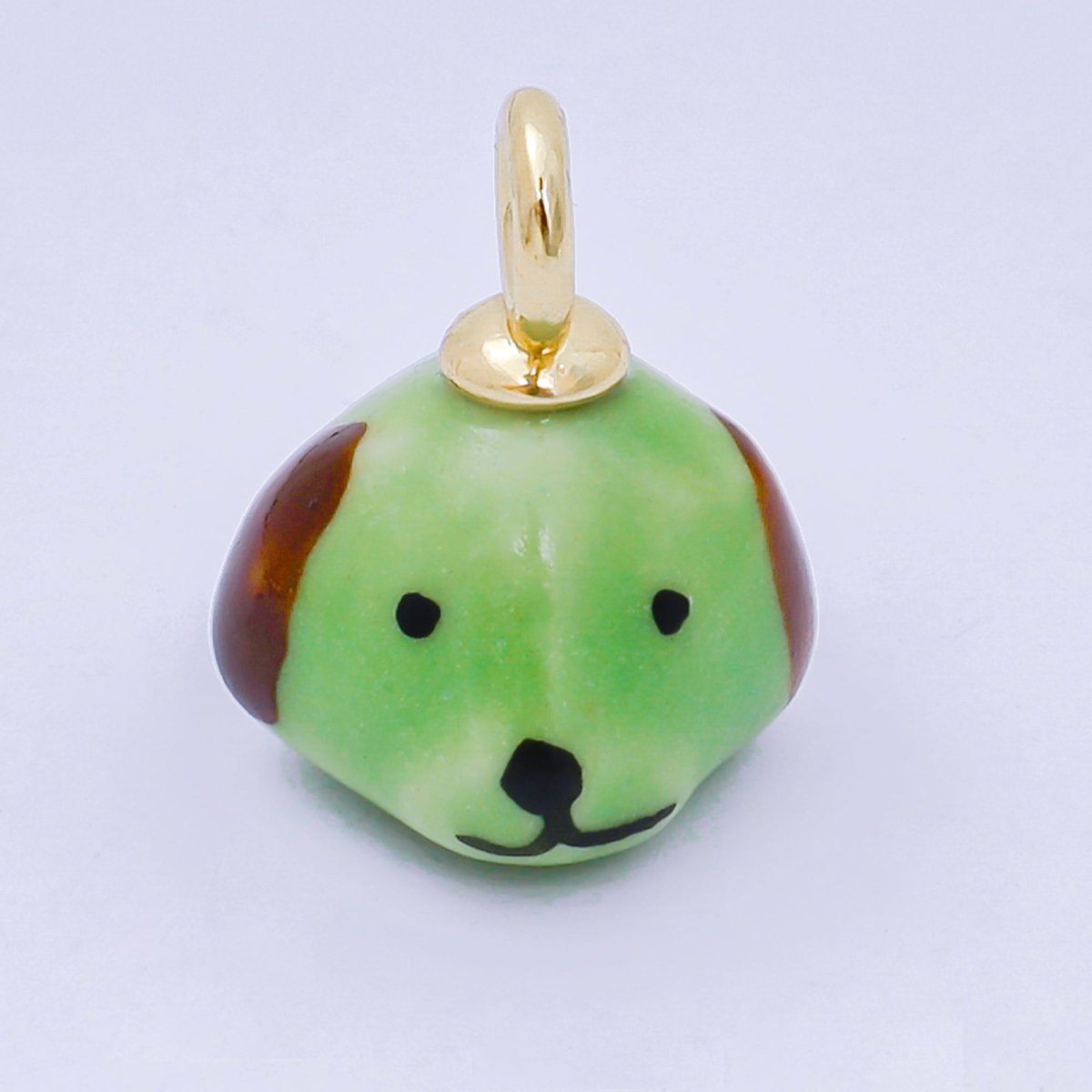 24K Gold Filled 17mm Blue, Pink, Green Ceramic Puppy Dog Pet Head Charm | AF1272 AF1273 - DLUXCA