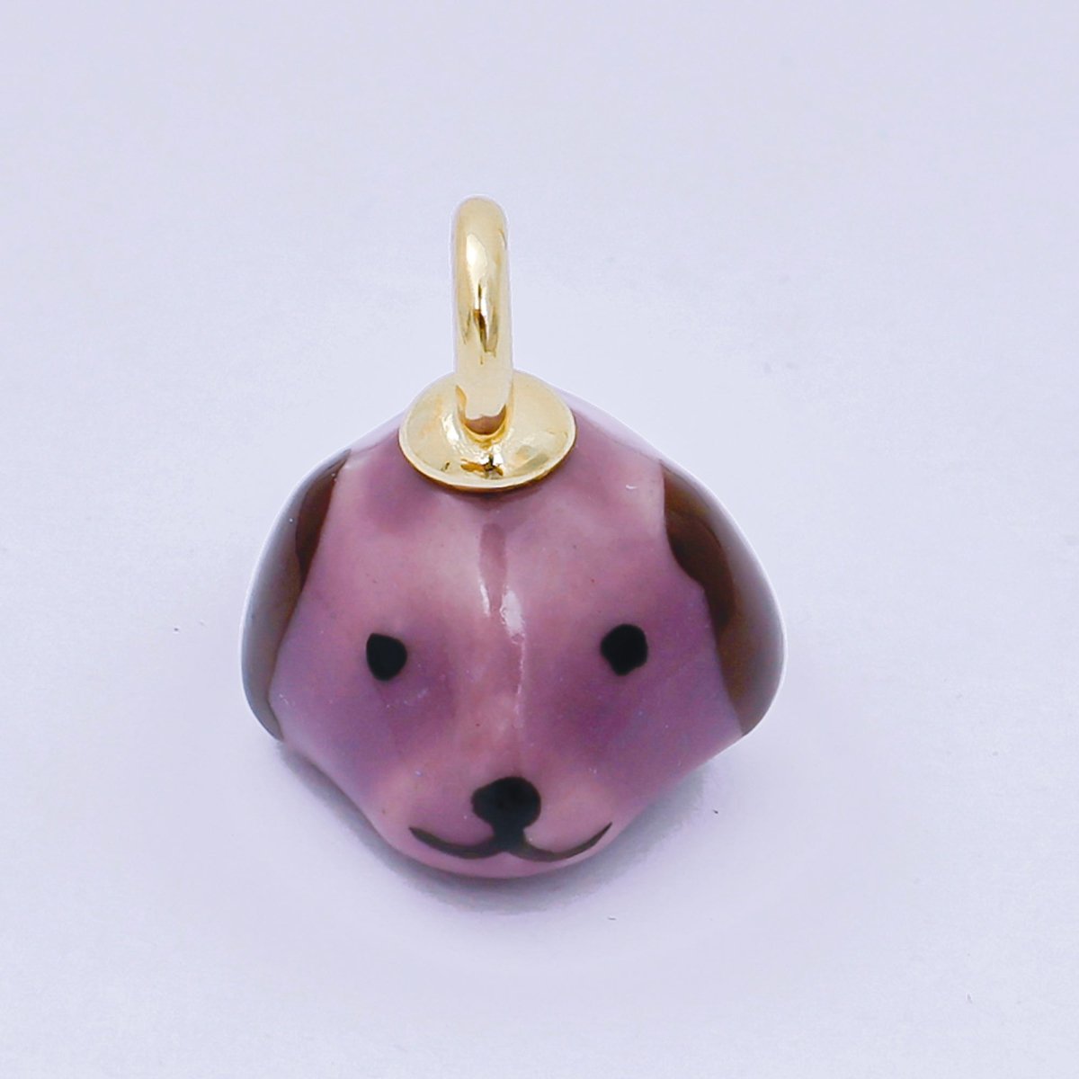 24K Gold Filled 17mm Blue, Pink, Green Ceramic Puppy Dog Pet Head Charm | AF1272 AF1273 - DLUXCA