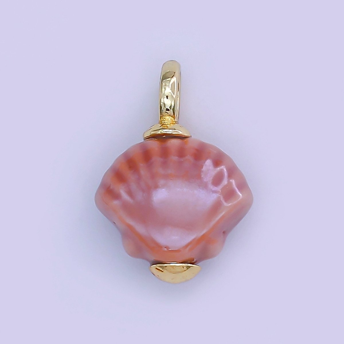 24K Gold Filled 17mm Ceramic Art Pink Sea Shell Charm | E - 313 - DLUXCA