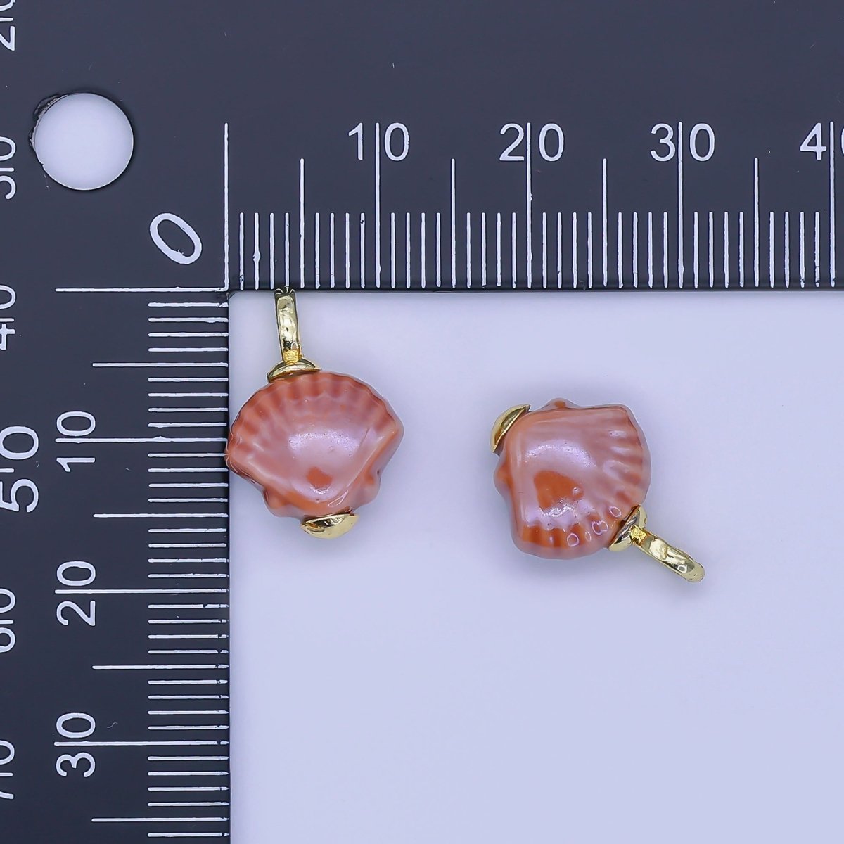 24K Gold Filled 17mm Ceramic Art Pink Sea Shell Charm | E - 313 - DLUXCA