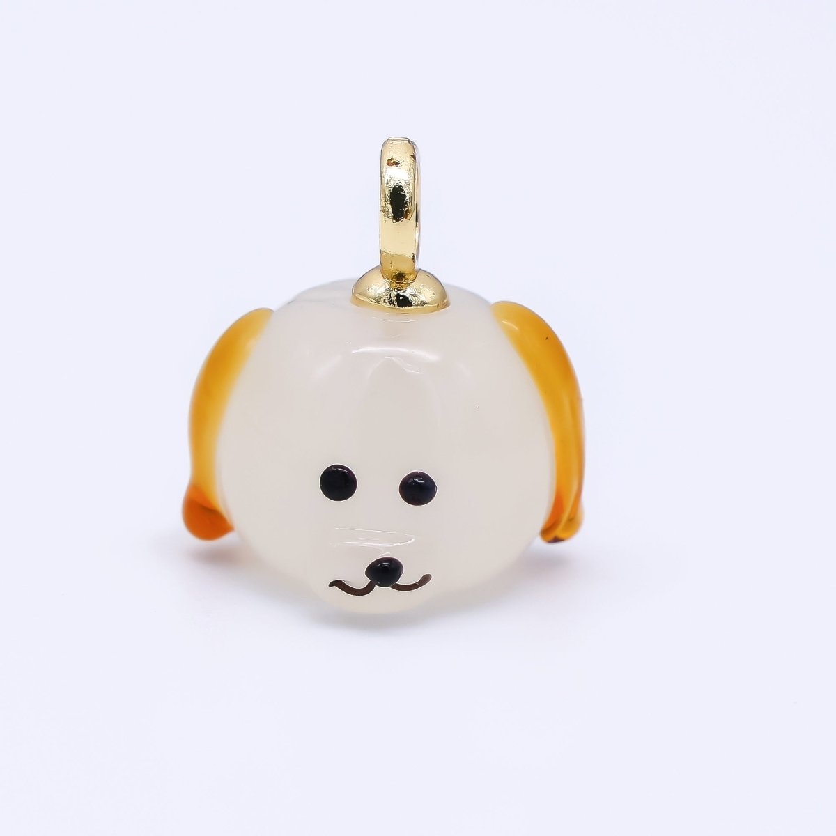 24K Gold Filled 17mm Ceramic Art Puppy Dog with Brown Ears Animal Charm | AJ - 301 - DLUXCA