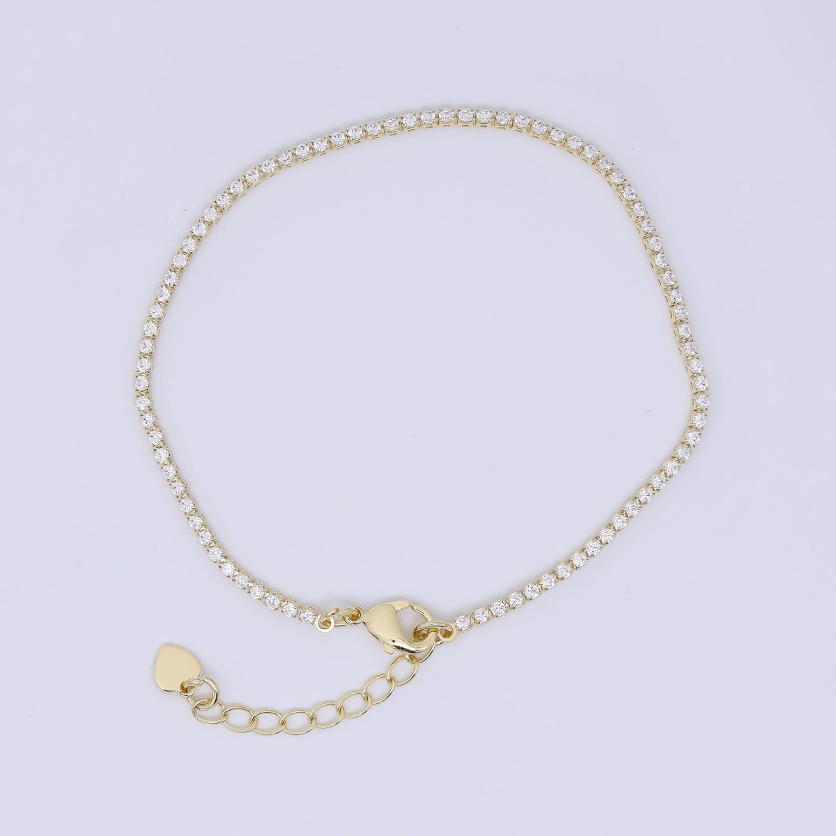 24K Gold Filled 1.7mm Clear CZ Tennis Bracelet Chain 7 Inch w. Extender | WA - 1633 - DLUXCA