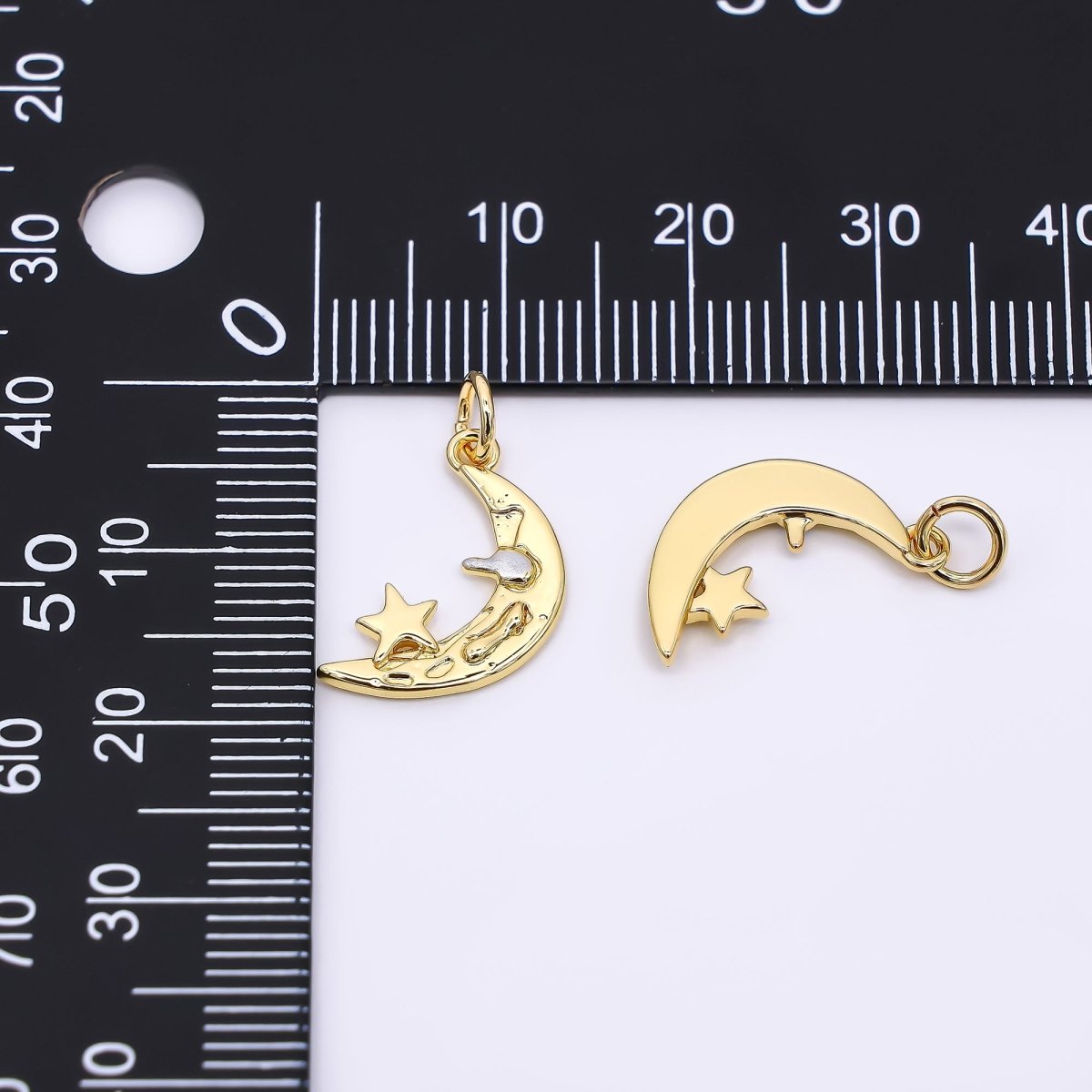 24K Gold Filled 17mm Enamel Art Craters Crescent Moon Star Charm | AF - 518 - DLUXCA