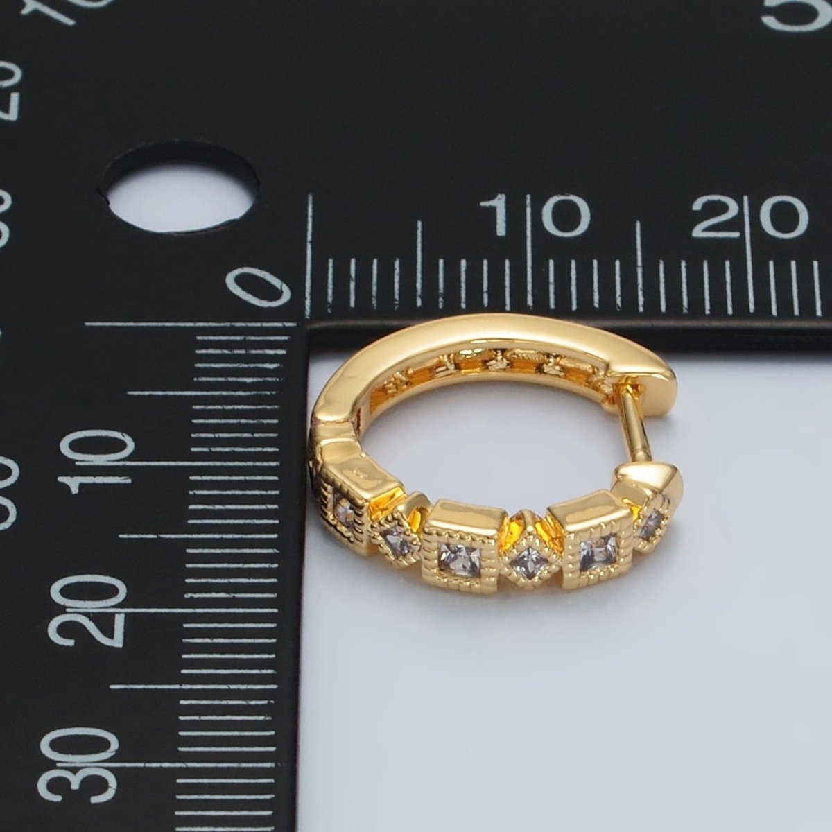 24K Gold Filled 17mm Geometric CZ Huggie Earrings | T192 - DLUXCA