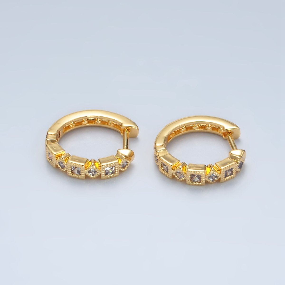 24K Gold Filled 17mm Geometric CZ Huggie Earrings | T192 - DLUXCA