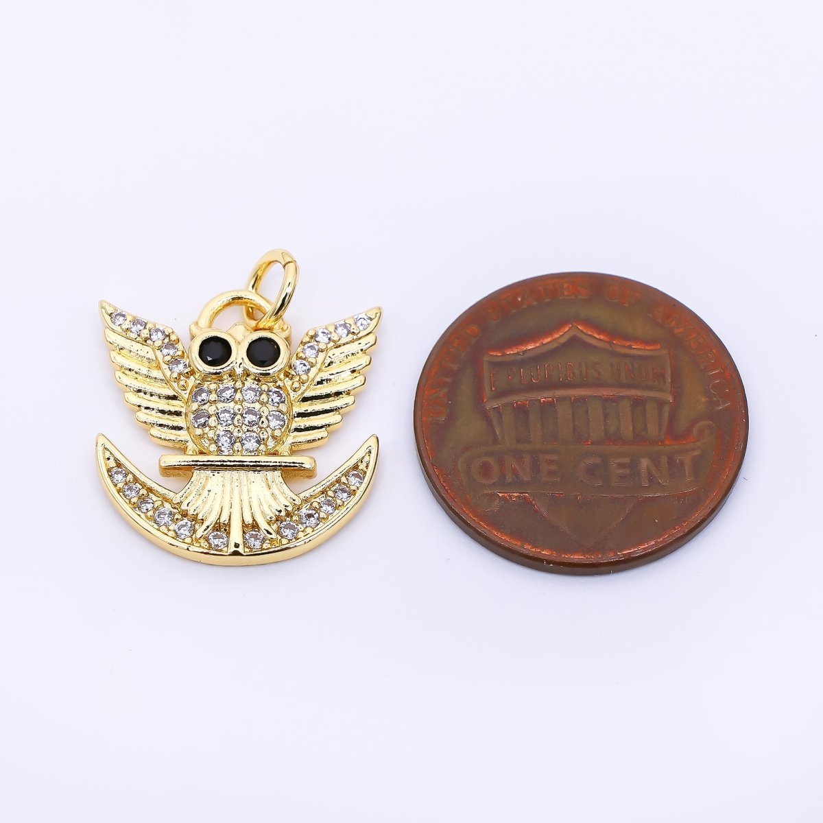 24K Gold Filled 17mm Micro Paved & Black CZ Night Owl Charm | AF - 538 - DLUXCA