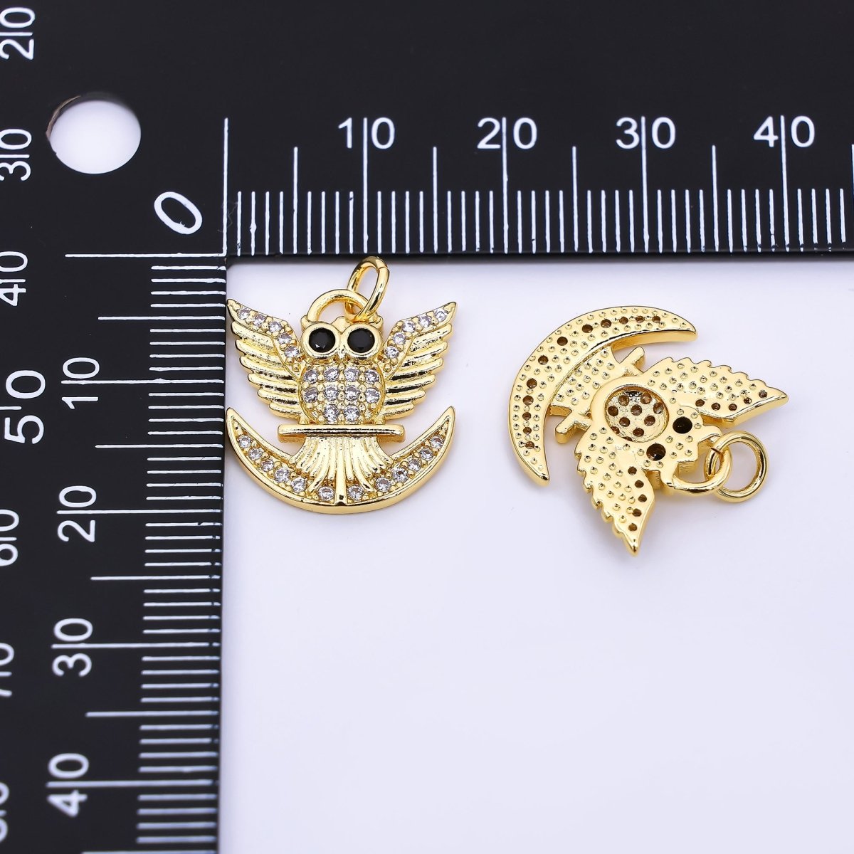 24K Gold Filled 17mm Micro Paved & Black CZ Night Owl Charm | AF - 538 - DLUXCA