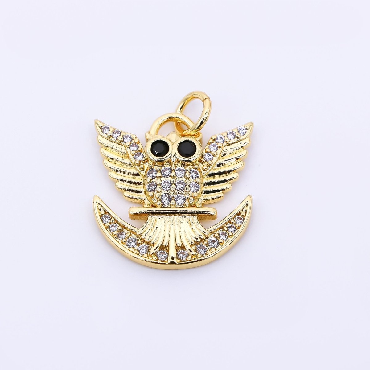 24K Gold Filled 17mm Micro Paved & Black CZ Night Owl Charm | AF - 538 - DLUXCA