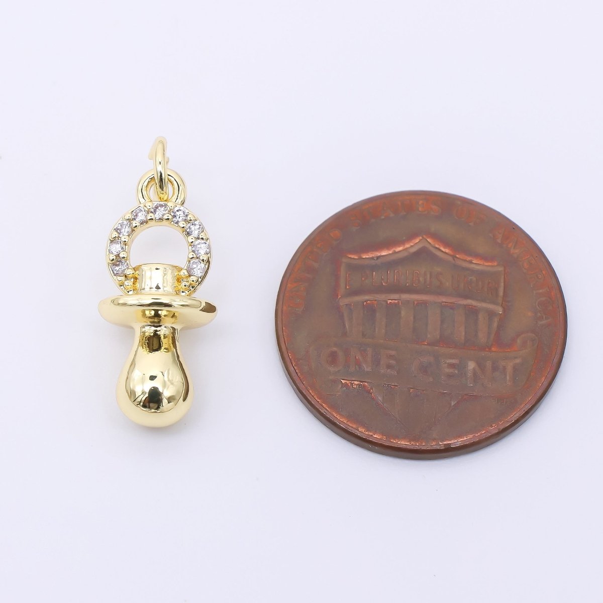 24K Gold Filled 17mm Micro Paved CZ Baby Pacifier Charm | AJ322 - DLUXCA